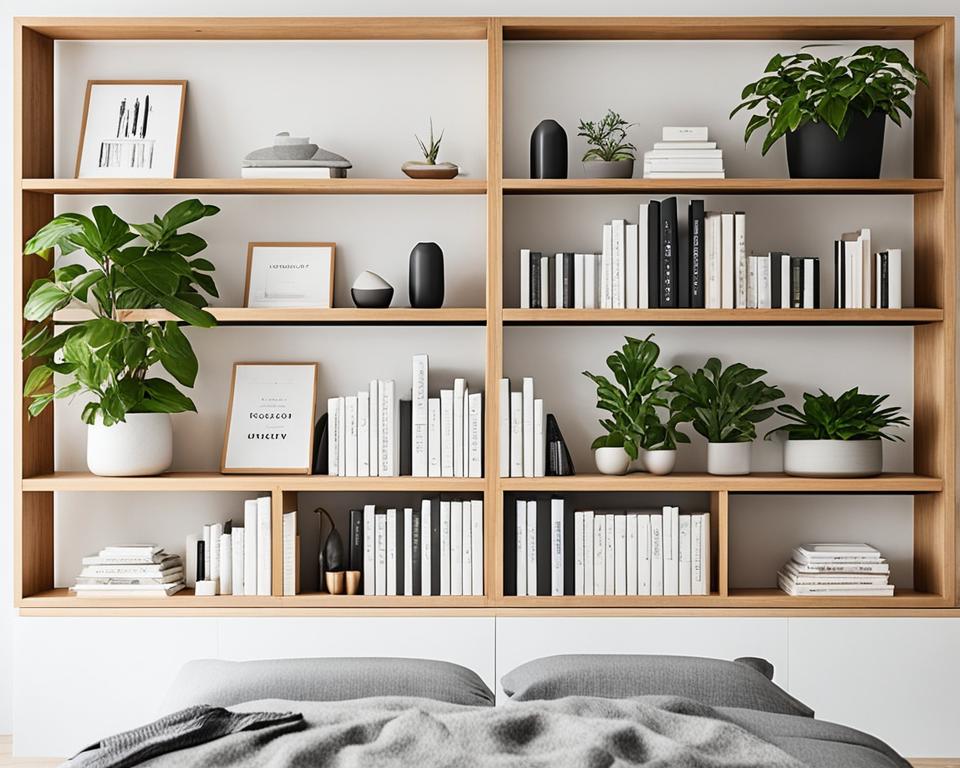 japandi bedroom bookshelf