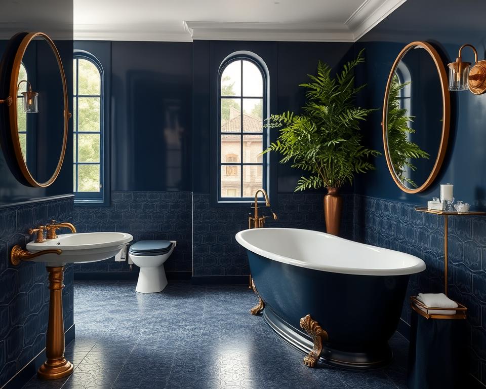 navy blue bathroom