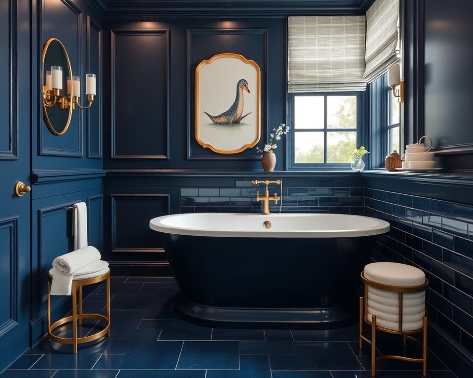 navy blue bathroom