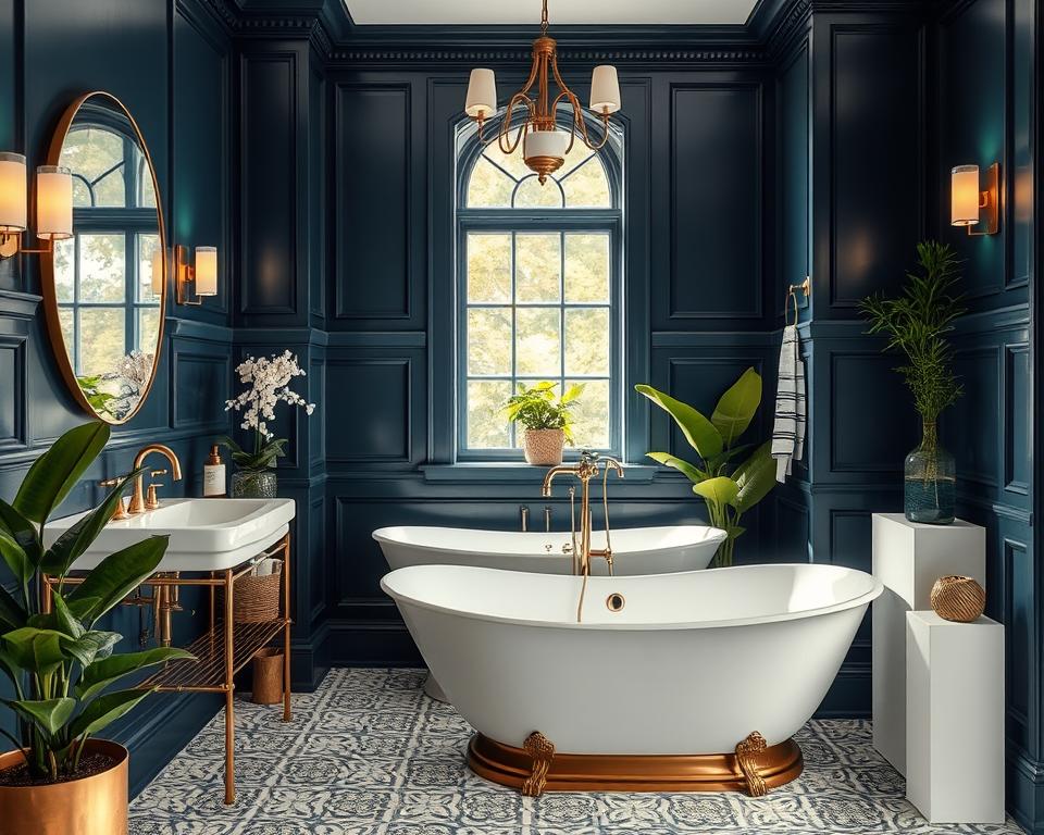 navy blue bathroom