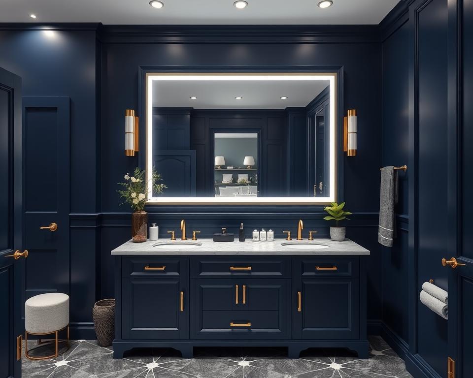 navy vanity bathroom