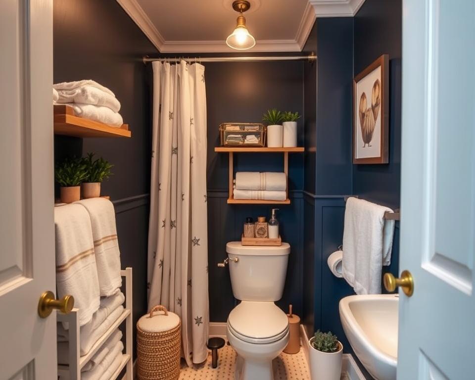 small navy bathroom