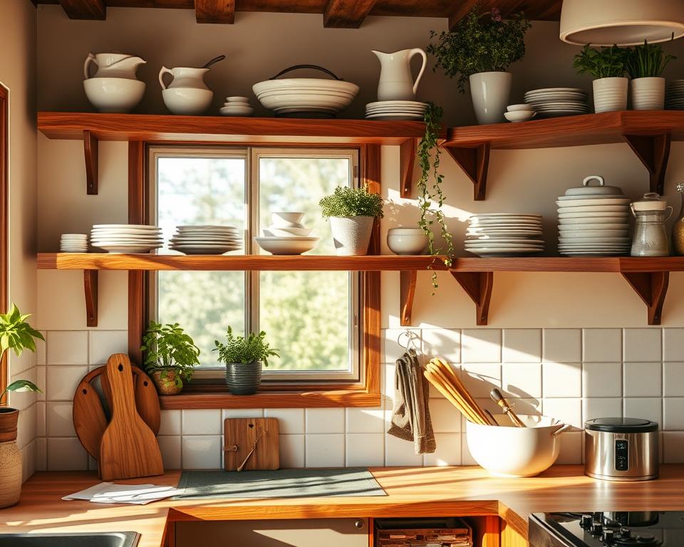 wood kitchen shelves